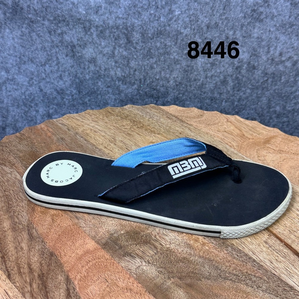 Marc by Marc Jacobs Flip Flop Sandals Womens 38 Black Blue Excellent MBMJ Logo